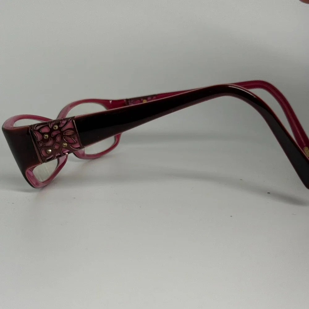 Rosella Ruby Eyeglasses‎ Frames 53-15-135 Burgundy Floral Temple Detail 22294